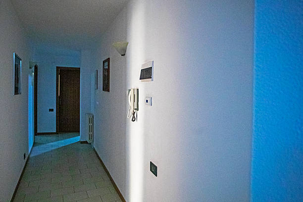 Bright hallway between rooms in the house. Interior and style