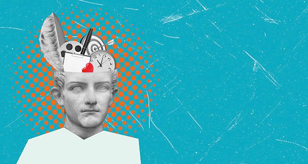 Creative representation of the human mind with diverse symbols and ideas in a vibrant setting