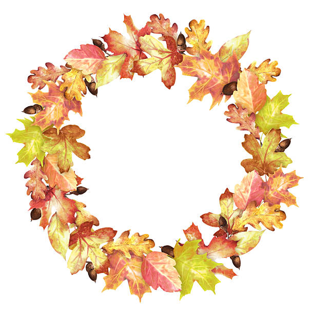 istock Autumn wreath of maple, oak leaves and acorns. Fall foliage circle frame. Thanksgiving decorative element. Fall harvest clipart. Hand-drawn watercolor illustration for postcards, invitation, poster 2236914821