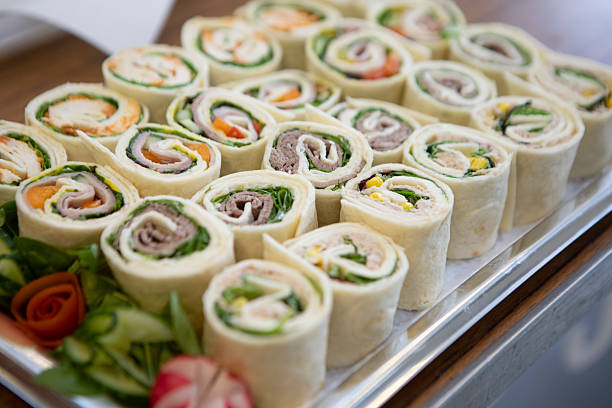 Wraps on a buffet table at a celebratory event