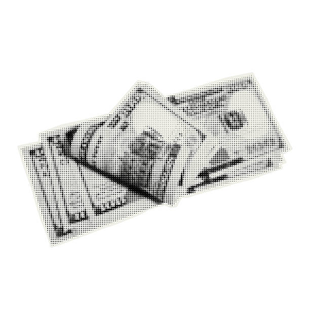 Hand holding a money. Trendy element with halfton effect for a greeting card, collage, cover design.