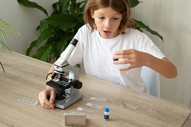 istock Girl explores biology at home by examining plants with a microscope for school assignment and online learning 2236922128