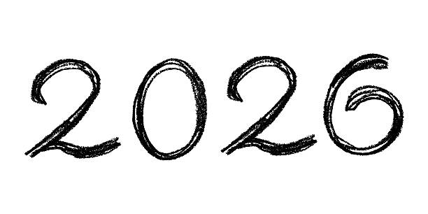 istock Hand drawn happy New Year doodle 2026 numbers Single element for calendar, card, banner, flyer, web, poster, design, decor 2236929282