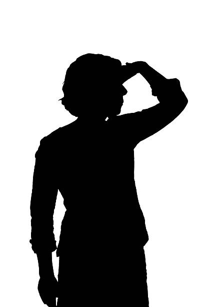 istock silhouette of a  woman with hand in front looking away on white background 2236929560