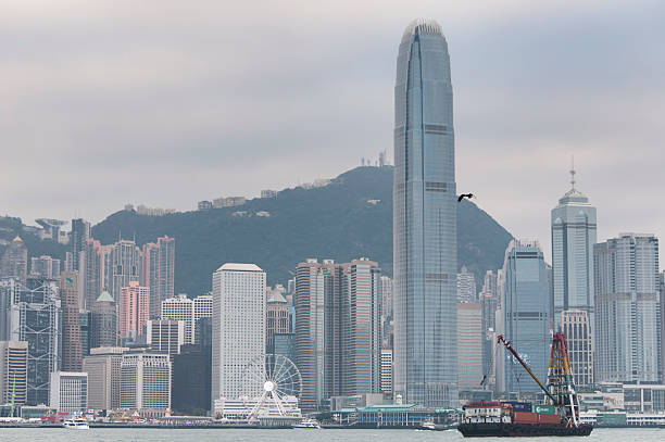 Scenery of Victoria Harbour of Hong Kong city in fog