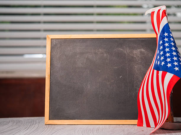 istock Back to school with American flag chalk black board 2236937370