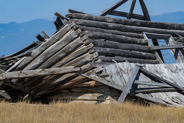 Falling down log cabin in rural Montana in northwestern USA.