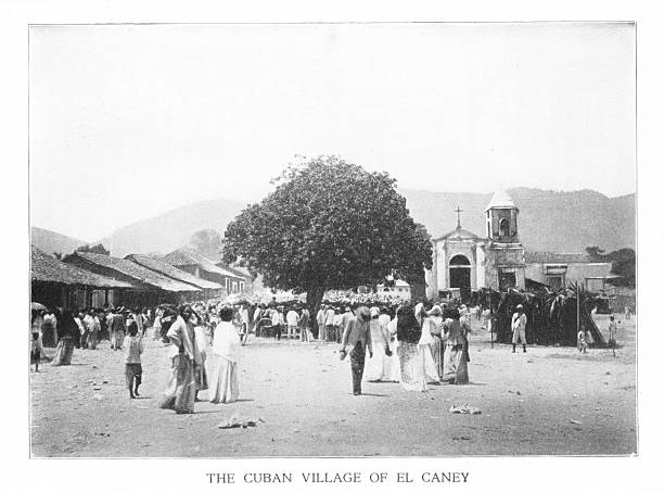 El Caney is four miles from Santiago, Cuba. Photograph published 1898. Copyright expired; artwork is in Public Domain.