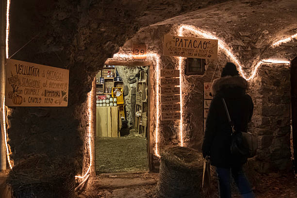 Christmas market set under the arcades and in the old stone houses of Rango, one of the most characteristic villages in Trentino, northern Italy