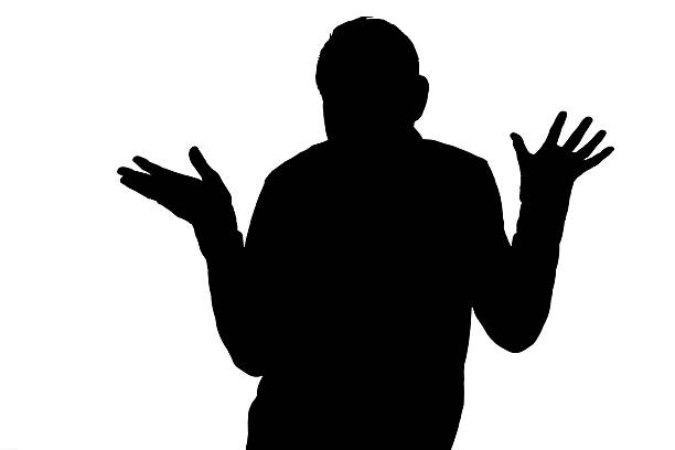 istock silhouette of a man with doubt or confused expression on white background 2236955594