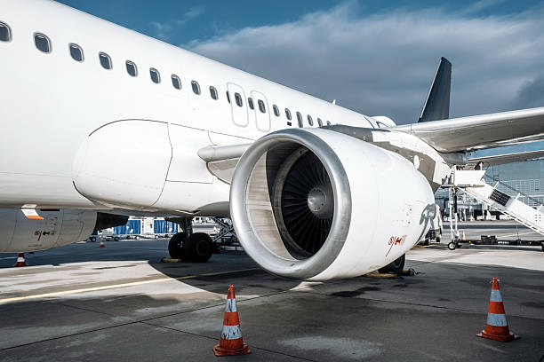 istock Airplane jet engine close-up, showcasing intricate details 2236958789