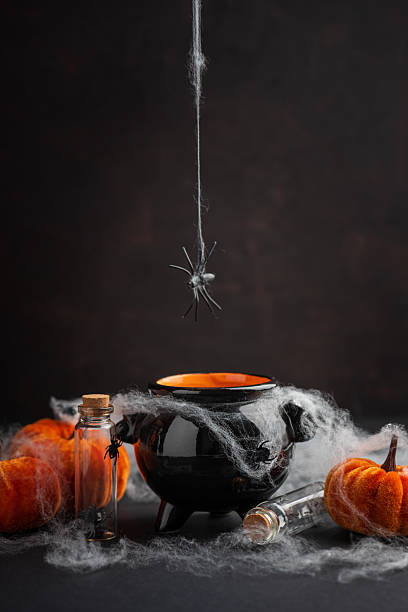 istock Halloween Cauldron with Pumpkins, Spiders and Cobwebs 2236964408