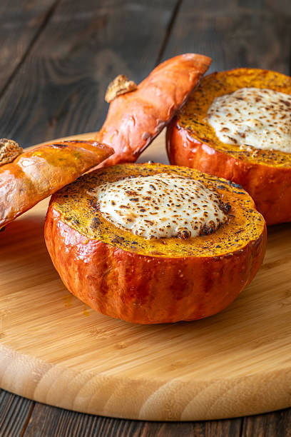 Baked Hokkaido pumpkins filled with beef, tomato sauce, melted mozzarella