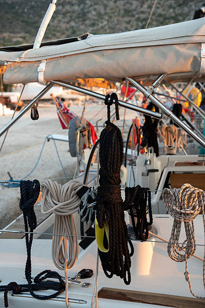 istock Various ropes neatly tied on yacht rails 2236974986
