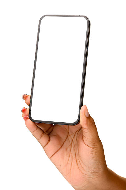 istock Female hand holding smartphone with blank screen on white background 2237003180