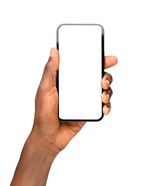 istock Male hand holding smartphone with blank screen on white background 2237003250