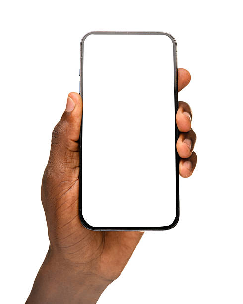 istock Male hand holding smartphone with blank screen on white background 2237003367