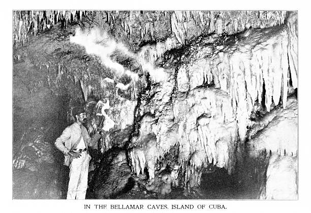 Bellamar Caves at Matanzas, at the mouth of Yumri and San Juan Rivers,  Cuba. Photograph engraving published 1898. Original edition is from my own archives. Copyright has expired and is in Public Domain.
