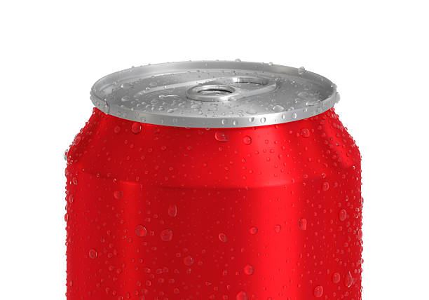 istock Red Aluminum soda can with water drops isolated on white background 2237010943