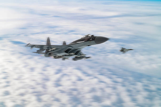 istock Russian Jet fighters flying over clouds. 2237017042