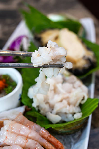 close-up of sea eel sashimi