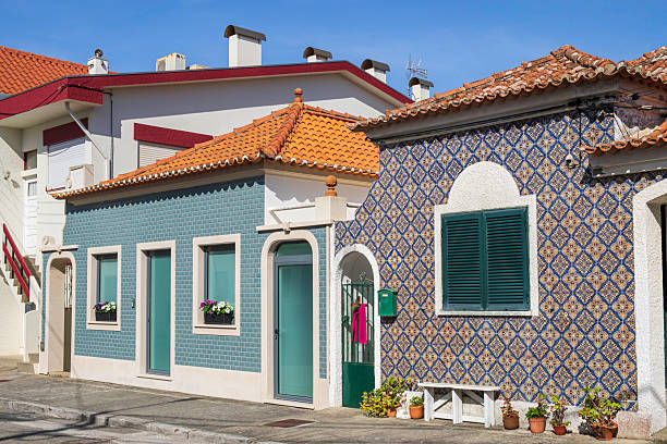 Houses of different shapes, colors and creativity in Costa Nova do Prado, a seaside resort on the Atlantic Ocean