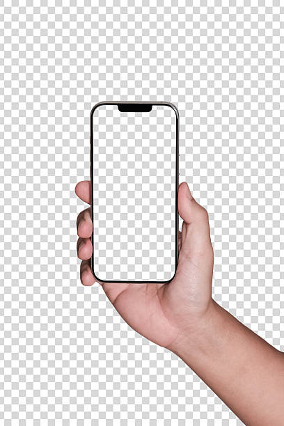 istock Hand holding the black smartphone isolated transparent background - Clipping Path 2237042873