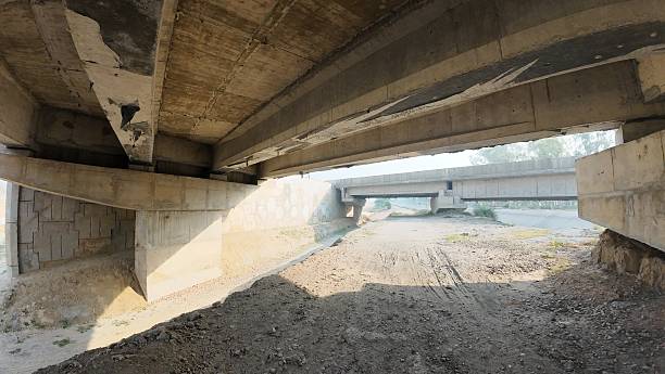 istock Underneath Highway Overpass Showing Exposed Concrete Beams 2237042888