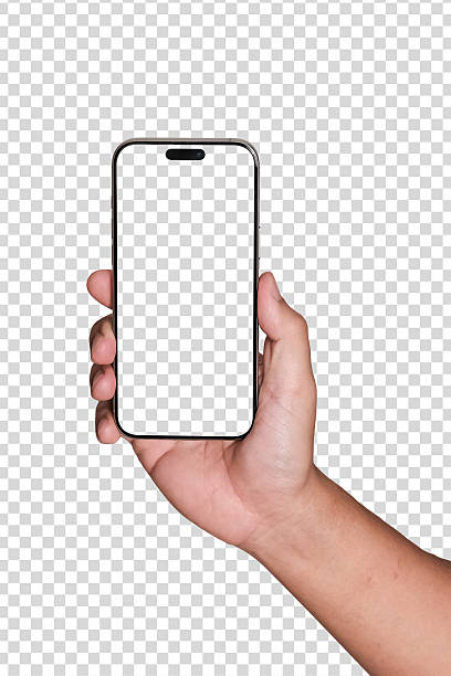 istock Hand holding Smartphone Mockup Transparent screen isolated clipping path 2237044219