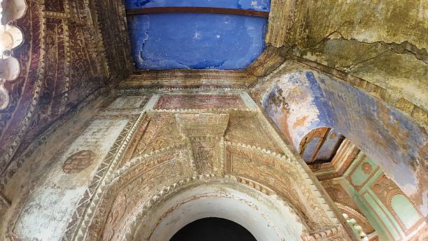 istock Historic Durga Temple Ruins Interior Featuring Weathered Walls and Blue Ceiling, Bihar 2237045657