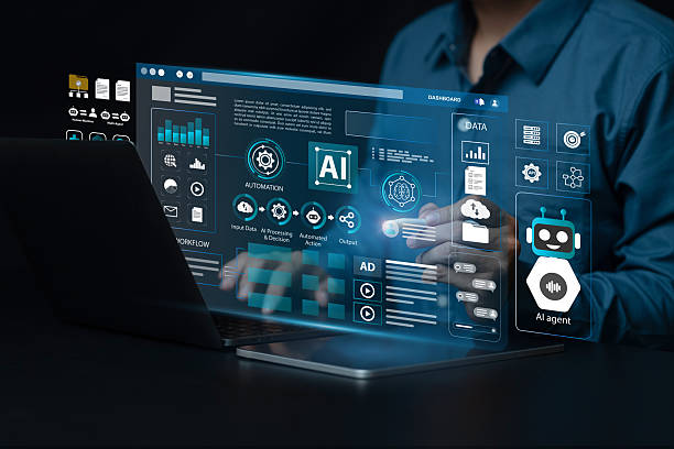 istock AI agent, AI workflow automation and generative artificial intelligence concept. Businessman using AI agents on screen with chatbots, assistants and data analytics tools. LLM. ML. Agentic workflows. 2237046989
