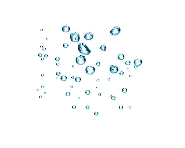 istock Close-up of blue bubbles underwater white background. Underwater oxygen design concept. 2237047345