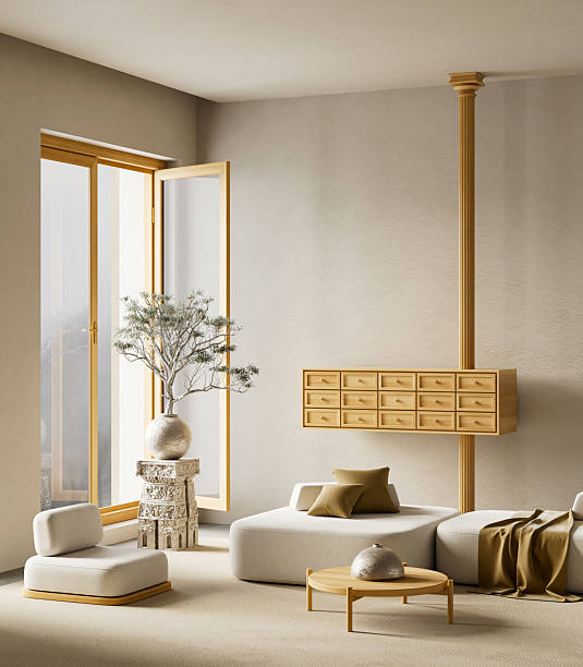 istock Modern interior living room design with minimalist decor. 3D illustration 2237052917