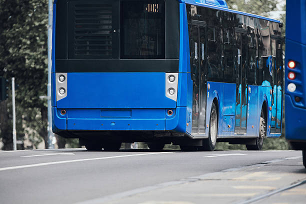 istock Blue bus for public transportation on city streets. 2237054491