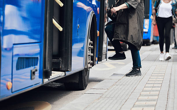 istock Blue bus for public transportation on city streets. 2237054497