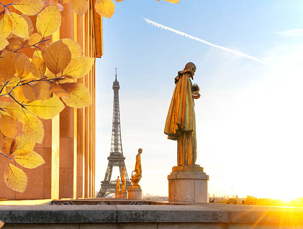 famous Eiffel Tower from the Gardens of the Trocadero square, Paris, capital of France