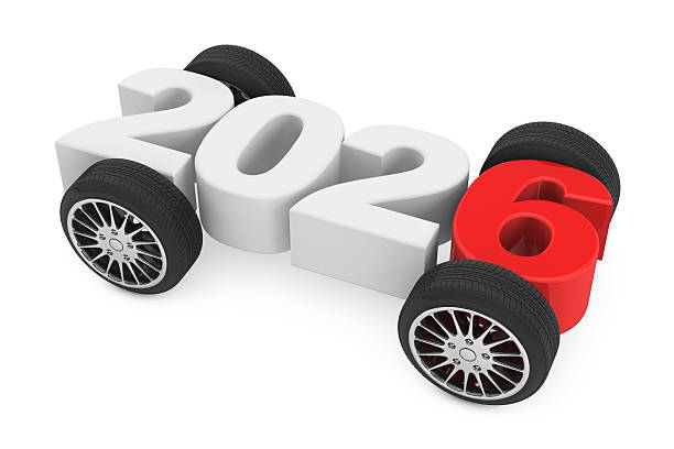 istock 2026 Year Concept with Car Wheels. 3d Rendering 2237065992
