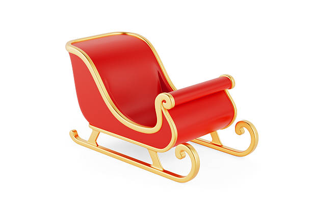 istock Christmas Holiday Concept. Red Santas Sleigh With Golden Frame. 3d Rendering 2237066019