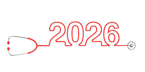 istock Red Stethoscope Tubing Forming New 2026 Year Sign. 3d Rendering 2237066108