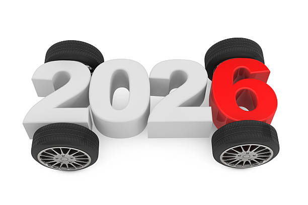 istock 2026 Year Concept with Car Wheels. 3d Rendering 2237066144