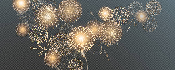 istock Magic fireworks in the night sky, Christmas background for holiday design, poster, postcard on a transparent background. Holiday lights. 2237068674