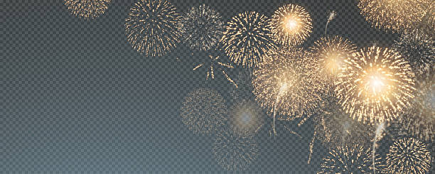 istock Magic fireworks in the night sky, Christmas background for holiday design, poster, postcard on a transparent background. Holiday lights. 2237068701