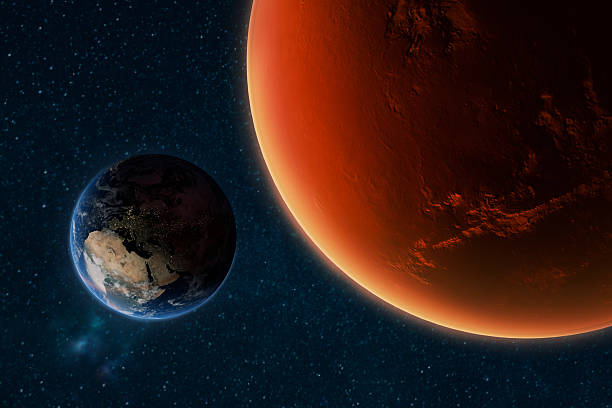 Planet Earth and Mars seen together in outer space, showing the contrast between the blue Earth and the red Martian surface, symbolizing exploration and the future of space travel.