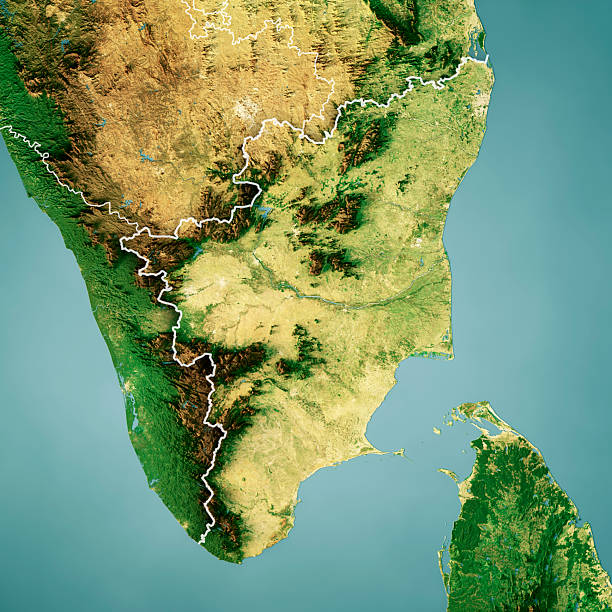 istock Tamil Nadu Satellite Topographic Map 3D Render Color Border 2237077339