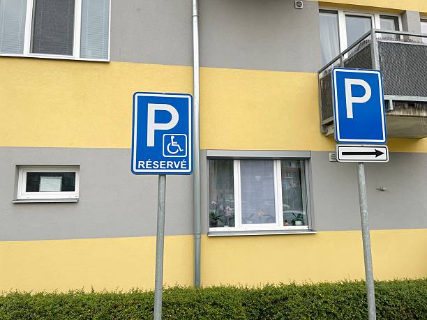 istock Parking Signs Indicating Reserved Spaces Located Adjacent to a Building 2237079573