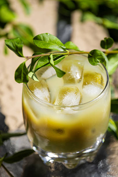 Refreshing Iced Matcha Drink with Green Garnish