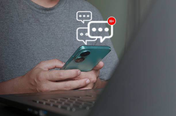 istock Mobile Chat Notification with 99 Plus Messages  Social Media Communication Alert 2237086836