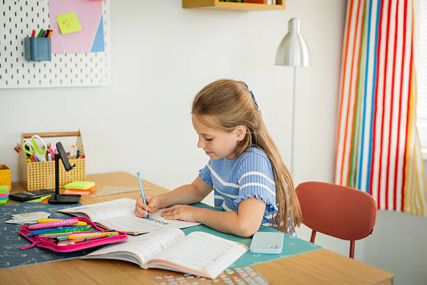 istock Schoolgirl studying at home 2237095741