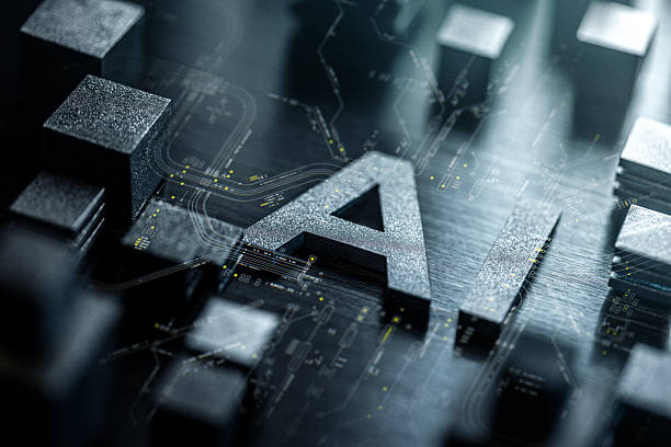 Artificial Intelligence Network Concept. Cubes connected in to Network with AI Icon in the Center. Futuristic Technology Background