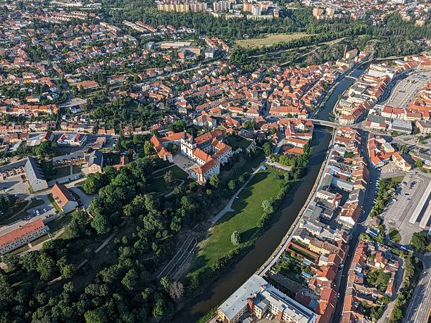 istock Trebic historical town with monastery and red rooftops aerial panorama view 2237100422